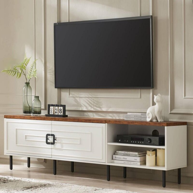 MARNUR 71  TV Stand for TVs up to 80 , Entertainment Center with Storage for Living Room, Farmhouse Style, White