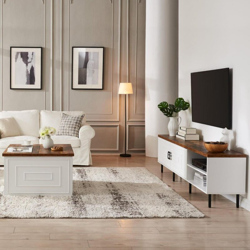 MARNUR 71  TV Stand for TVs up to 80 , Entertainment Center with Storage for Living Room, Farmhouse Style, White - Image 7