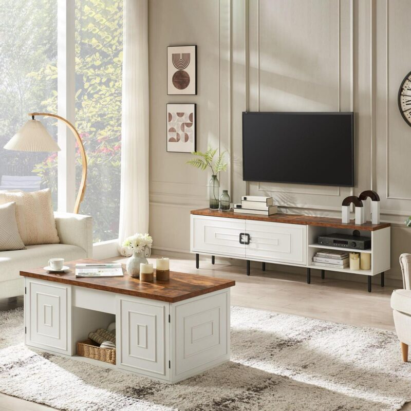 MARNUR 71  TV Stand for TVs up to 80 , Entertainment Center with Storage for Living Room, Farmhouse Style, White - Image 5