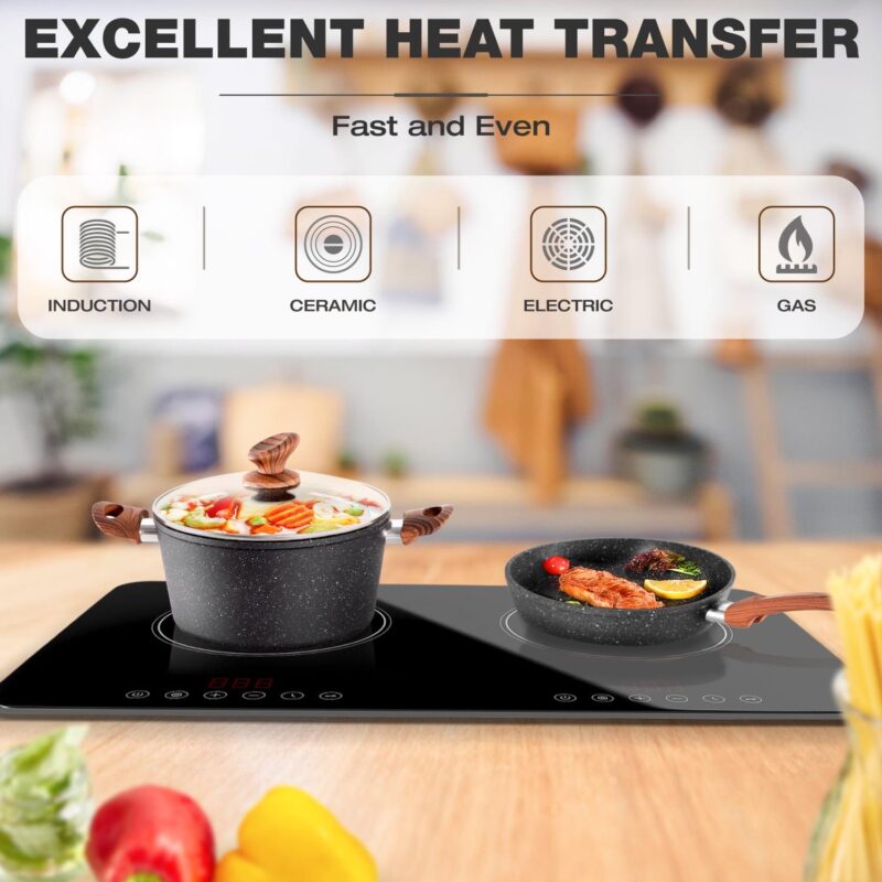 MF Studio 12 Pieces Cookware Set Granite Nonstick Pots and Pans Dishwasher Safe, Black - Image 7
