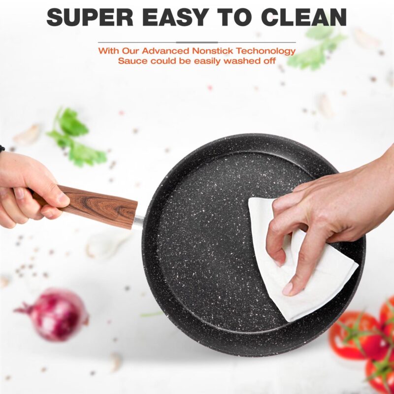 MF Studio 12 Pieces Cookware Set Granite Nonstick Pots and Pans Dishwasher Safe, Black - Image 3