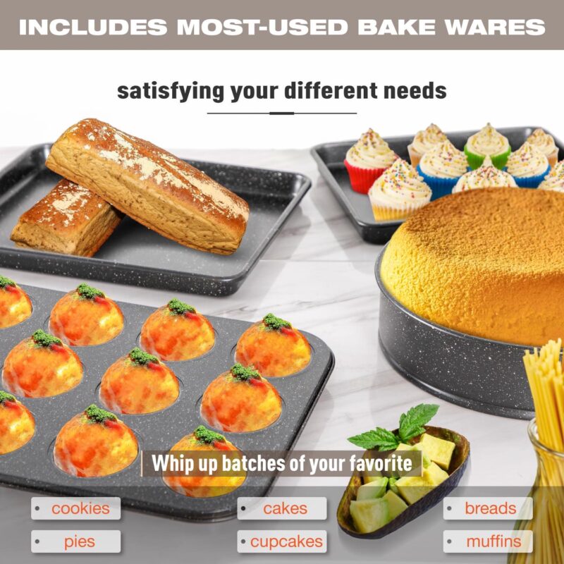 MF Studio 30 Pieces Cookware and Bakeware Set Granite Nonstick Pots and Pans, Black - Image 8
