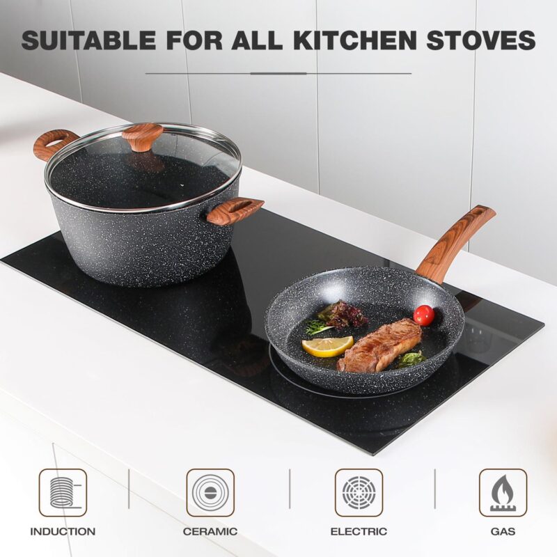 MF Studio 30 Pieces Cookware and Bakeware Set Granite Nonstick Pots and Pans, Black - Image 5