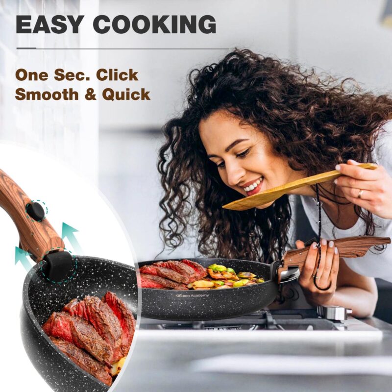MF Studio 8 Pieces Cookware Set Granite Nonstick Pots and Pans with Removable Handle Black - Image 2