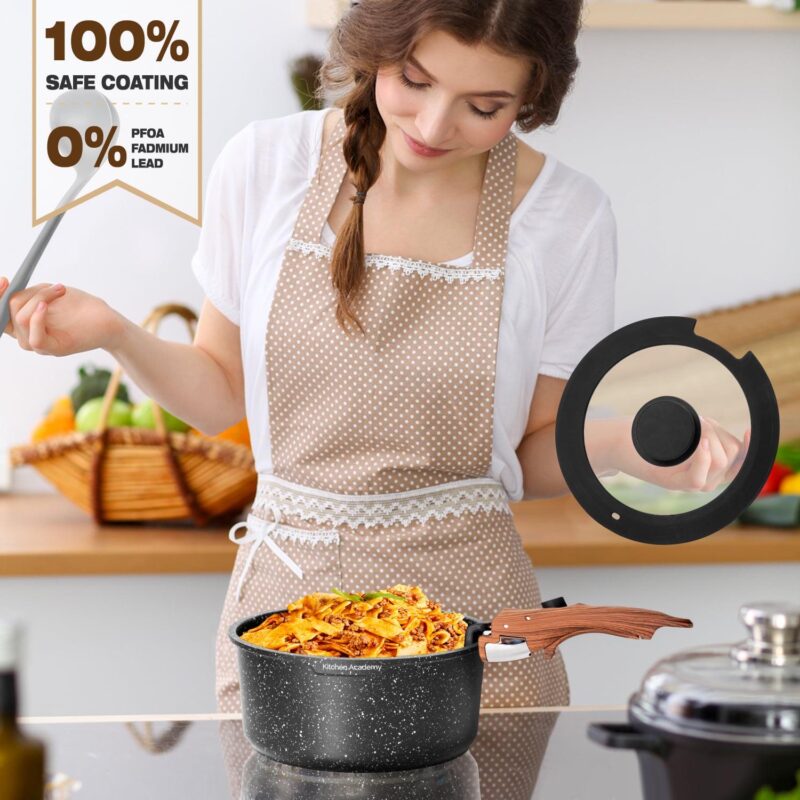MF Studio 8 Pieces Cookware Set Granite Nonstick Pots and Pans with Removable Handle Black - Image 4