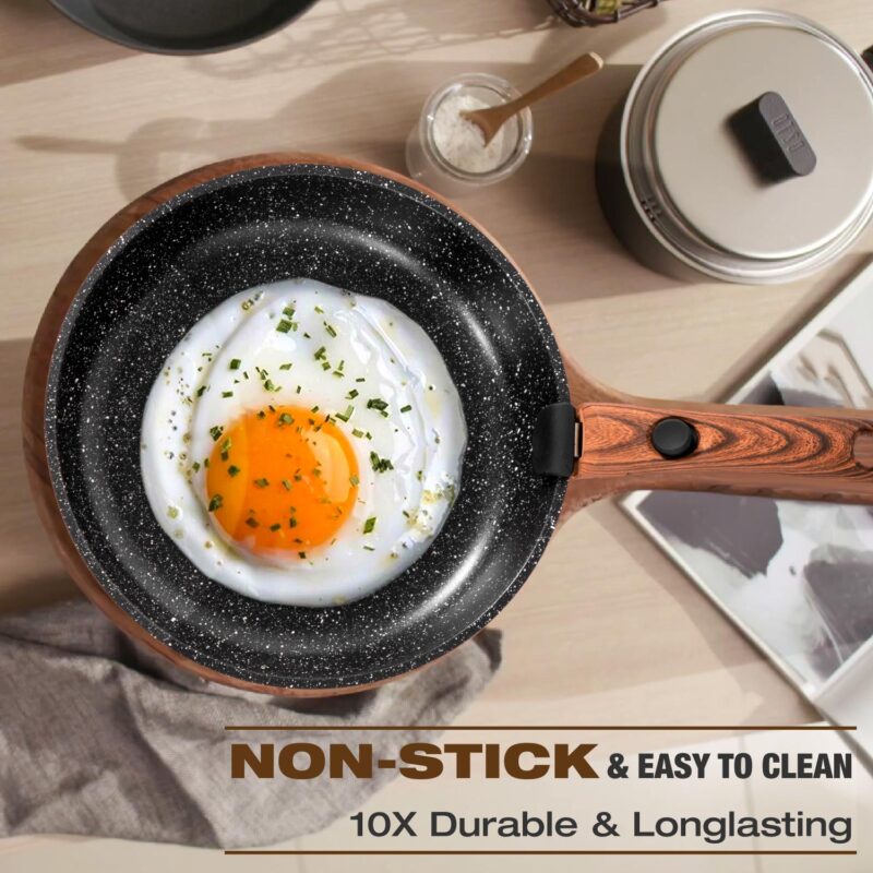 MF Studio 8 Pieces Cookware Set Granite Nonstick Pots and Pans with Removable Handle Black - Image 7