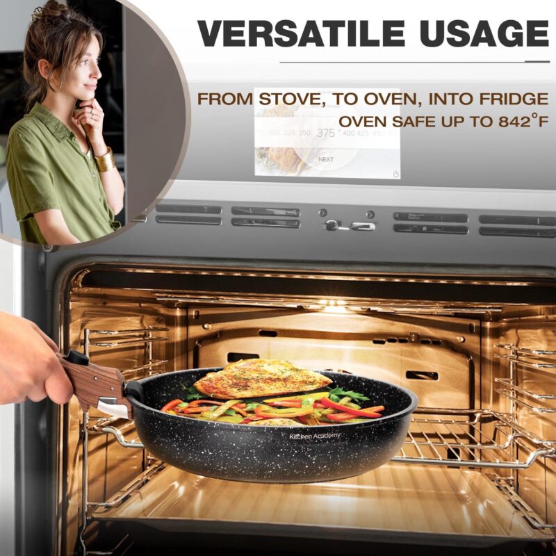 MF Studio 8 Pieces Cookware Set Granite Nonstick Pots and Pans with Removable Handle Black - Image 5