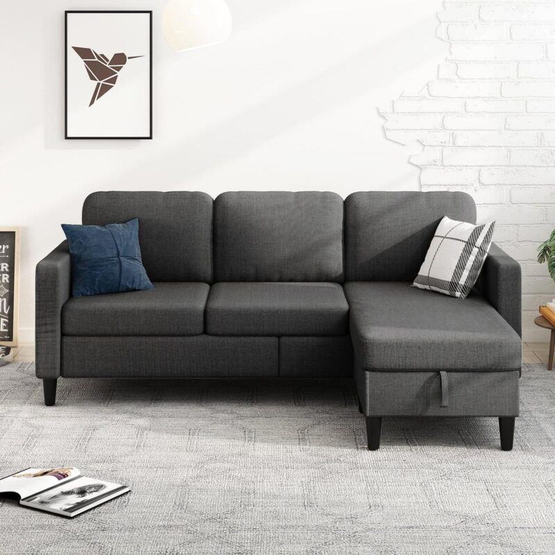 MUZZ Sectional Sofa with Movable Ottoman, Free Combination Sectional Couch, Small L-Shaped Sectional Sofa with Storage Ottoman,Linen Fabric Sofa for Living Room (Dark Grey) - Image 7