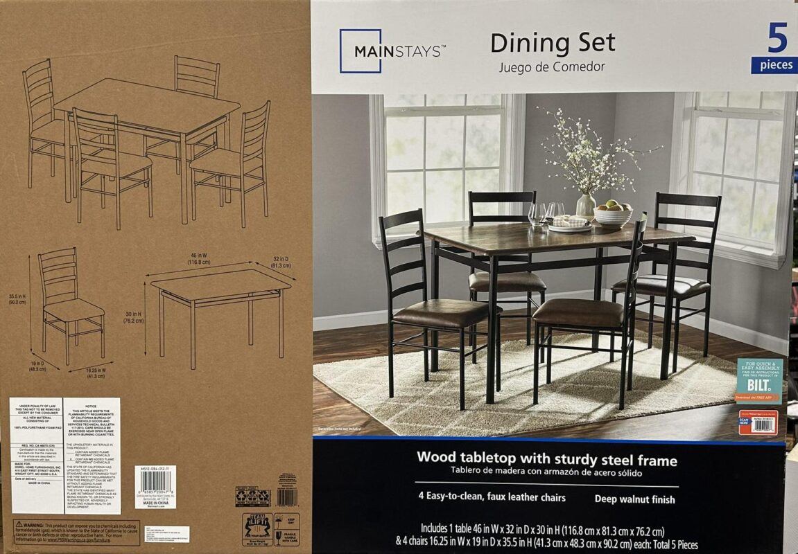Mainstays 5-Piece Wood and Metal Dining Room Set, Seats 4, Canyon Walnut and Black - Image 15