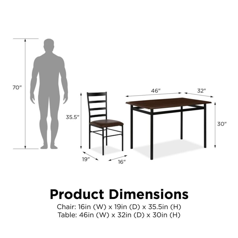 Mainstays 5-Piece Wood and Metal Dining Room Set, Seats 4, Canyon Walnut and Black - Image 8