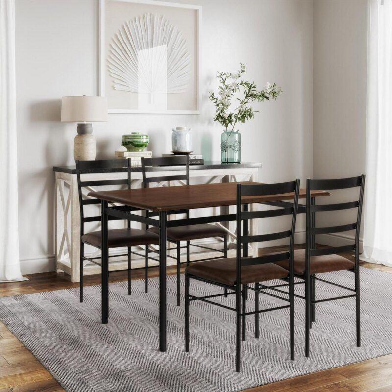 Mainstays 5-Piece Wood and Metal Dining Room Set, Seats 4, Canyon Walnut and Black