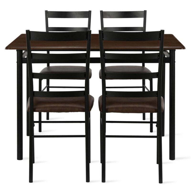 Mainstays 5-Piece Wood and Metal Dining Room Set, Seats 4, Canyon Walnut and Black - Image 3
