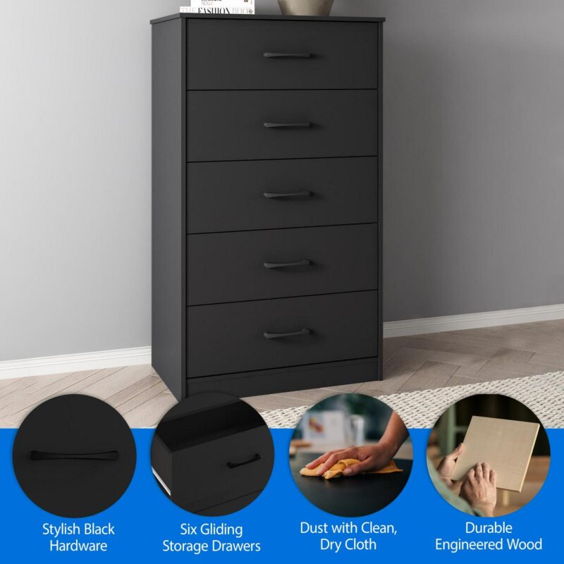 Mainstays Ardent 5 Drawer Dresser, Black - Image 4