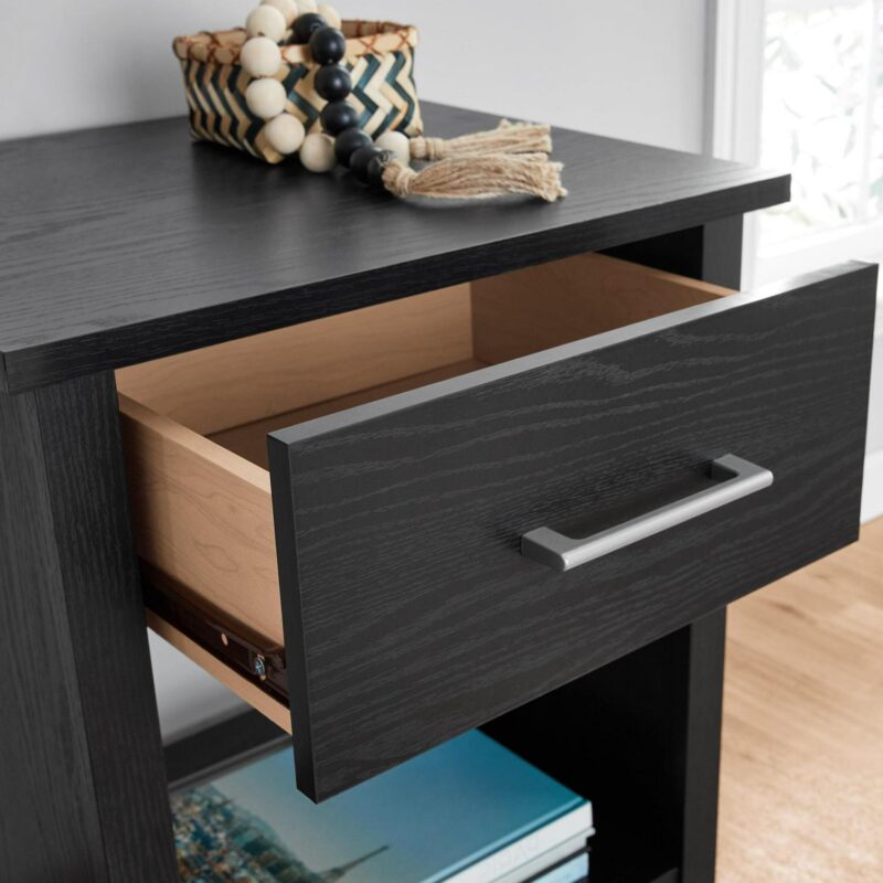 Mainstays Hillside Nightstand with Drawer, Black Finish - Image 4