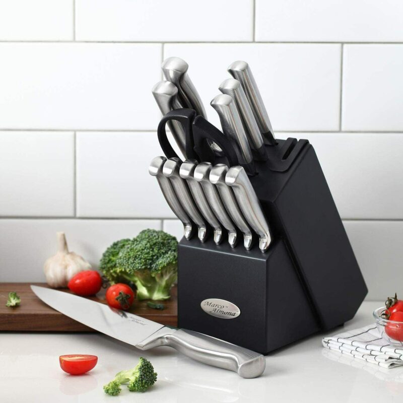 Marco Almond KYA28 14-Piece Stainless Steel Cutlery Kitchen Knife Set with Block,Built-in Sharpener - Image 2
