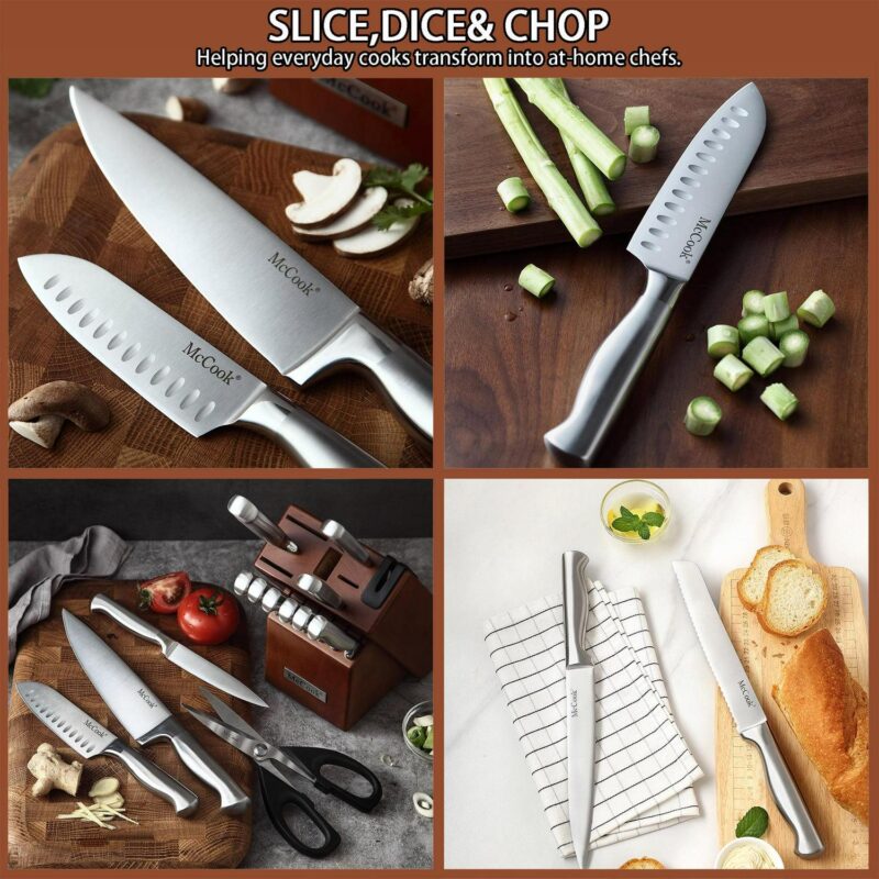 McCook MC29 Knife Sets, 15 Pieces German Stainless Steel Kitchen Knife Block Sets with Built-in Sharpener - Image 4