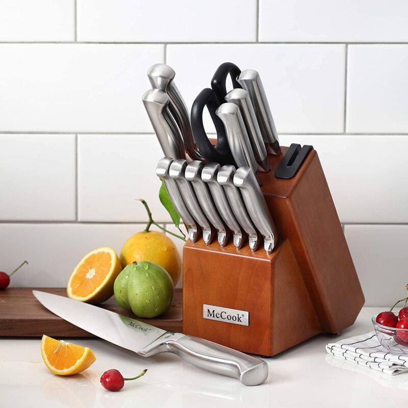 McCook MC29 Knife Sets, 15 Pieces German Stainless Steel Kitchen Knife Block Sets with Built-in Sharpener - Image 5