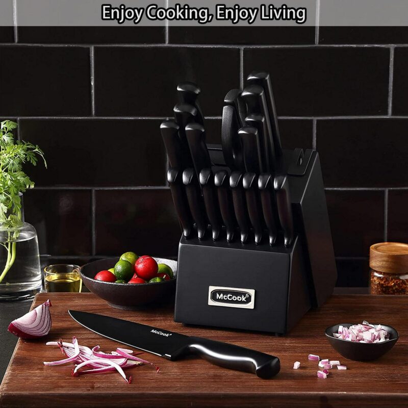 McCook MC69C Knife Block Set,20 Pieces German Stainless Steel Professional Kitchen Knife Set with Built-in Sharpener,Black Knife Set With Block - Image 2