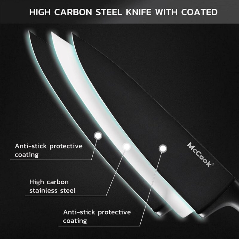 McCook MC69C Knife Block Set,20 Pieces German Stainless Steel Professional Kitchen Knife Set with Built-in Sharpener,Black Knife Set With Block - Image 4