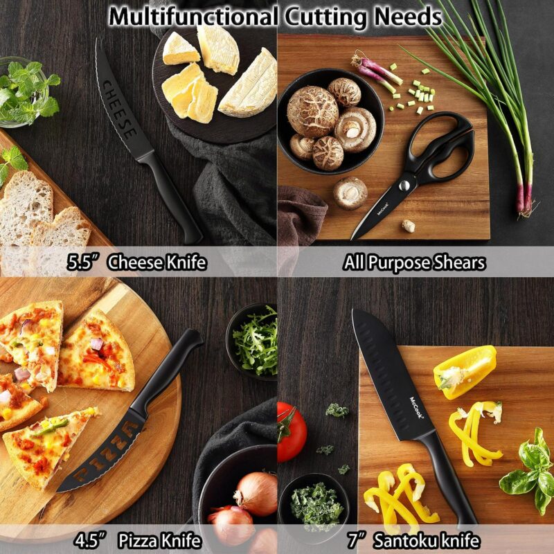 McCook MC69C Knife Block Set,20 Pieces German Stainless Steel Professional Kitchen Knife Set with Built-in Sharpener,Black Knife Set With Block - Image 7