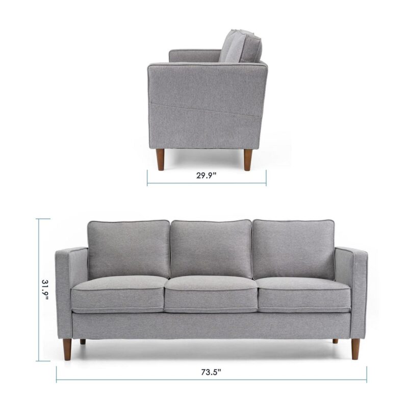 Mellow Hana Modern Upholstered Linen Fabric Sofa with Armrest Pockets, Heather Grey - Image 3