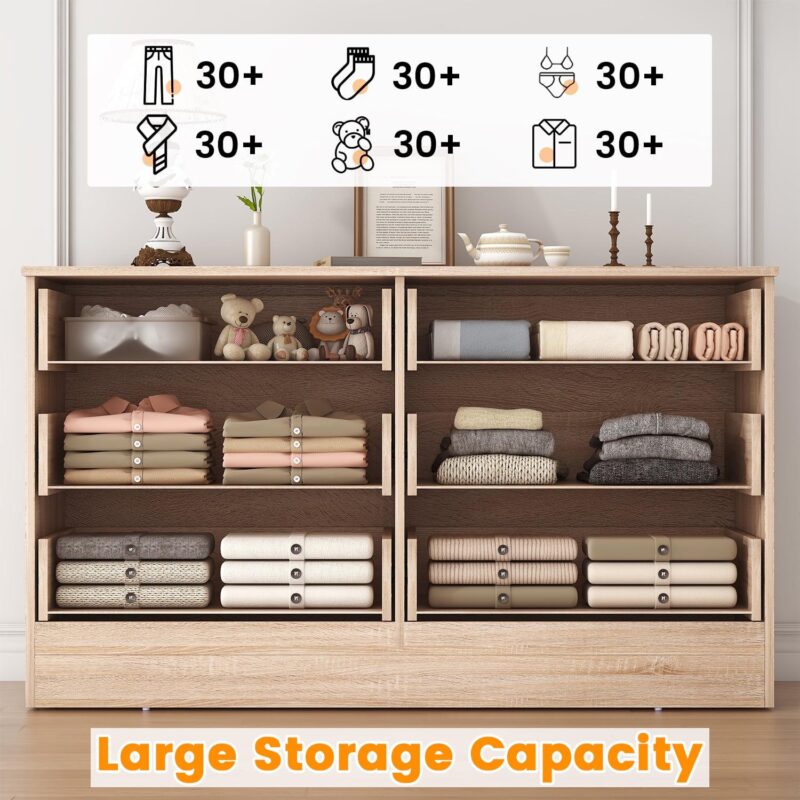 Meteorleg 6 Drawer Double Dresser,47.3'' Wide Chest of Drawers with Metal Handles,Storage Cabinet for Bedroom,Oak - Image 7