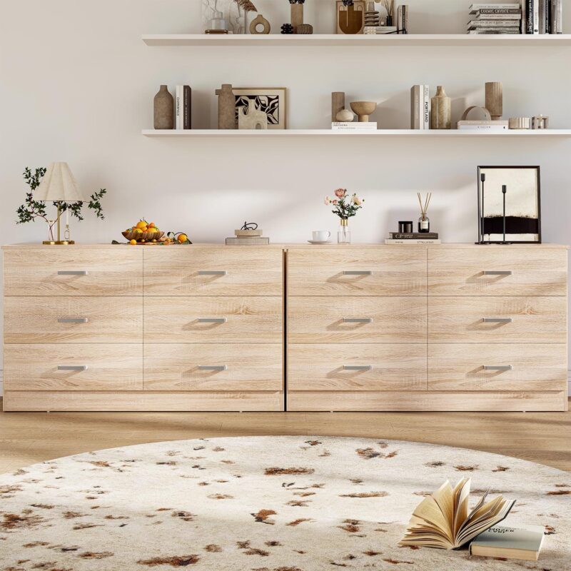Meteorleg 6 Drawer Double Dresser,47.3'' Wide Chest of Drawers with Metal Handles,Storage Cabinet for Bedroom,Oak - Image 4