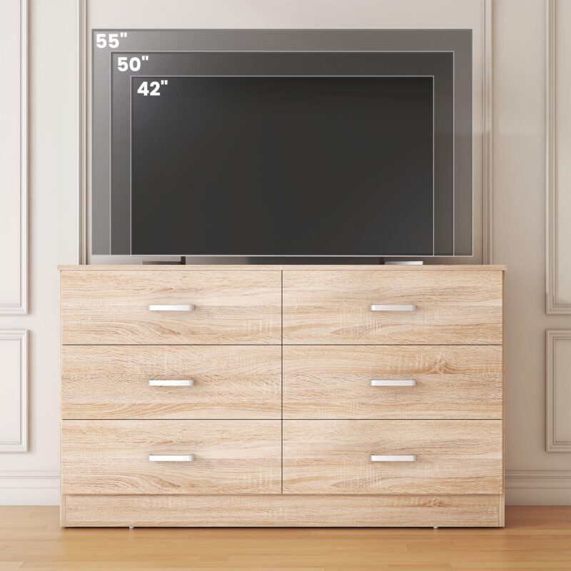 Meteorleg 6 Drawer Double Dresser,47.3'' Wide Chest of Drawers with Metal Handles,Storage Cabinet for Bedroom,Oak - Image 3
