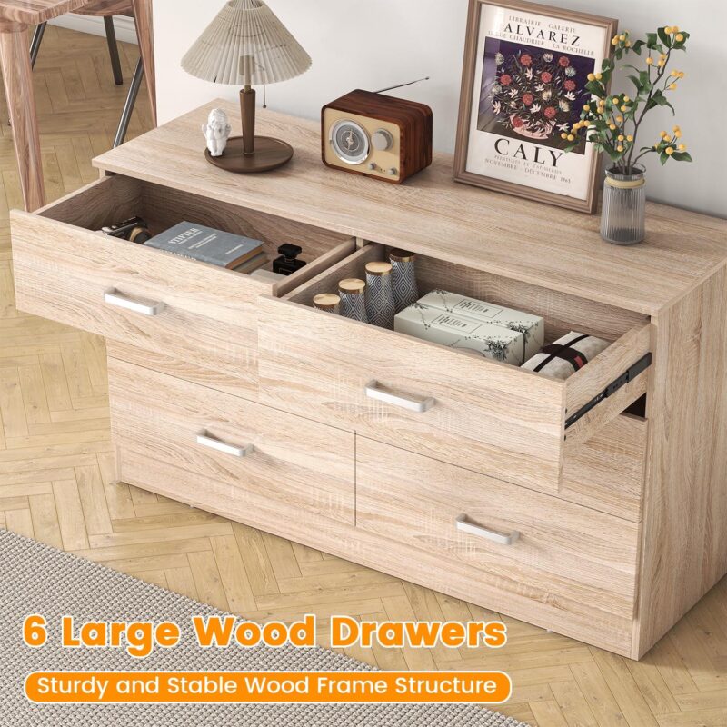 Meteorleg 6 Drawer Double Dresser,47.3'' Wide Chest of Drawers with Metal Handles,Storage Cabinet for Bedroom,Oak - Image 5