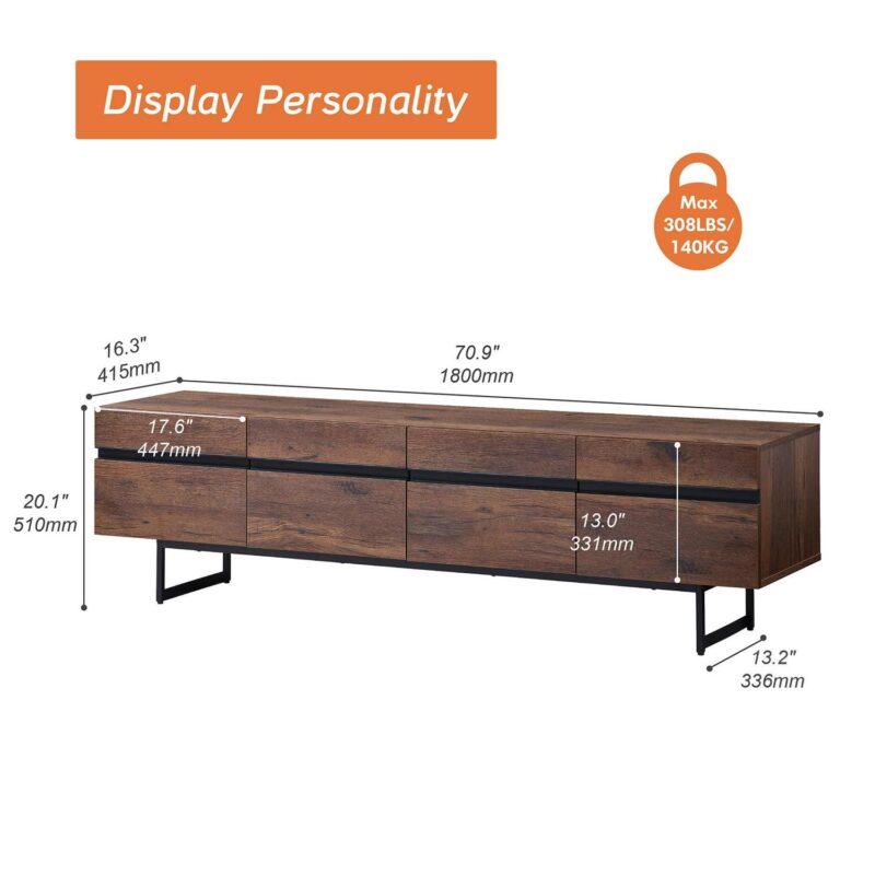 Mid-Century Modern TV Stand for TVs up to 75 inch Flat Screen Wood TV Console Media Cabinet with Storage - Image 7