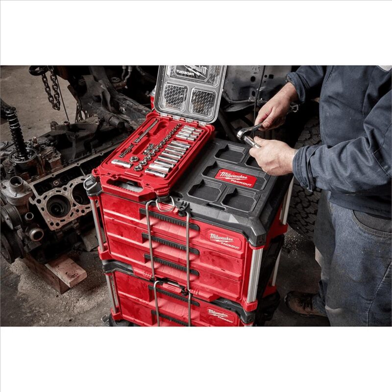Milwaukee Tool 3/8” Drive 28pc Ratchet and Socket Set with PACKOUT Low-Profile Compact Organizer - SAE - Image 10