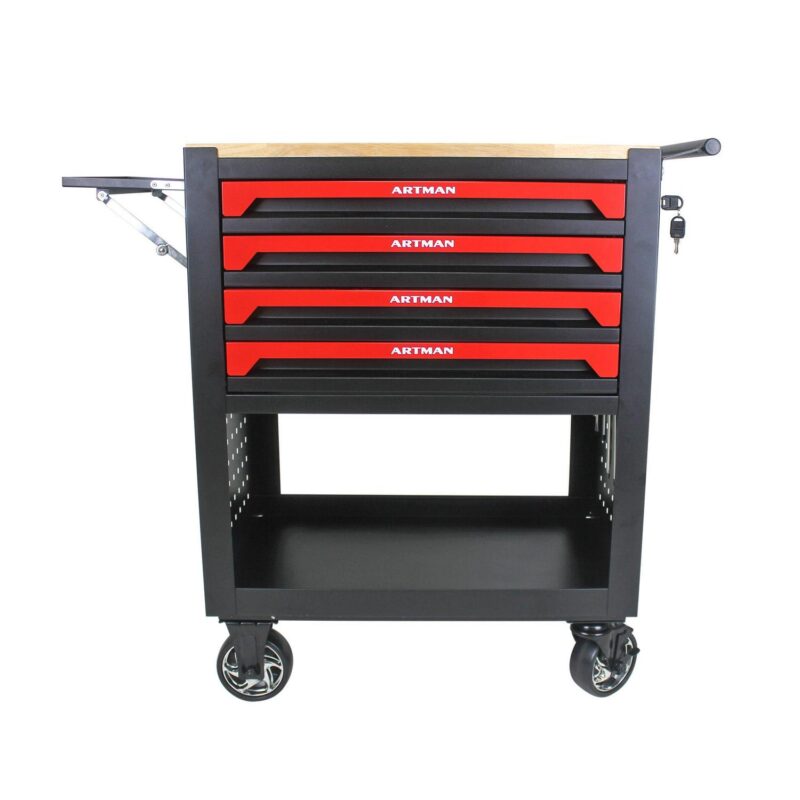 Miniyam Tool Cart, 5-Tier Rolling Tool Box Cabinet on Wheels with Lockable Drawers and Sliding Top, Heavy Duty Steel Tool Storage Organizer for Garage Warehouse Workshop, Red - Image 4