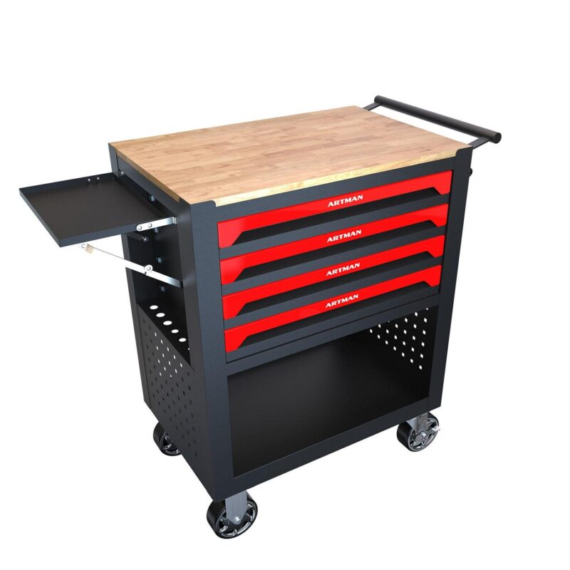 Miniyam Tool Cart, 5-Tier Rolling Tool Box Cabinet on Wheels with Lockable Drawers and Sliding Top, Heavy Duty Steel Tool Storage Organizer for Garage Warehouse Workshop, Red