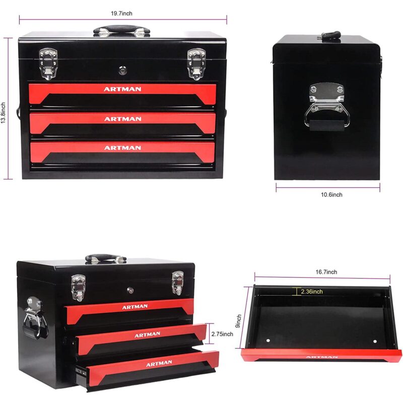 Miniyam Tool Set, 3-Drawer Heavy Duty Tool Kits Box with Handlefor Adults Mechanics Workshop Maintenance and Repair Projects, Black - Image 8