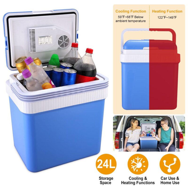 Moclever 24L Portable Car Cooler, 12V Car Refrigerator Car Travel Electric Fridge Cooling Warmer Fridge Box for Car Travel Outdoor Camping Picnic Home Use, 15.75x11.81x17.32in