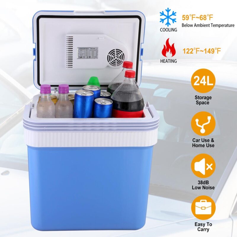Moclever 24L Portable Car Cooler, 12V Car Refrigerator Car Travel Electric Fridge Cooling Warmer Fridge Box for Car Travel Outdoor Camping Picnic Home Use, 15.75x11.81x17.32in - Image 6