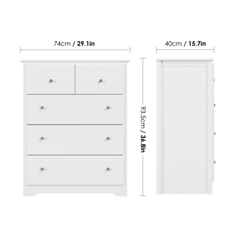 Modern Dresser of 5 Drawers, Dresser Chest with Easy Pull Handle for Bedroom, Living Room, White Finish - Image 5