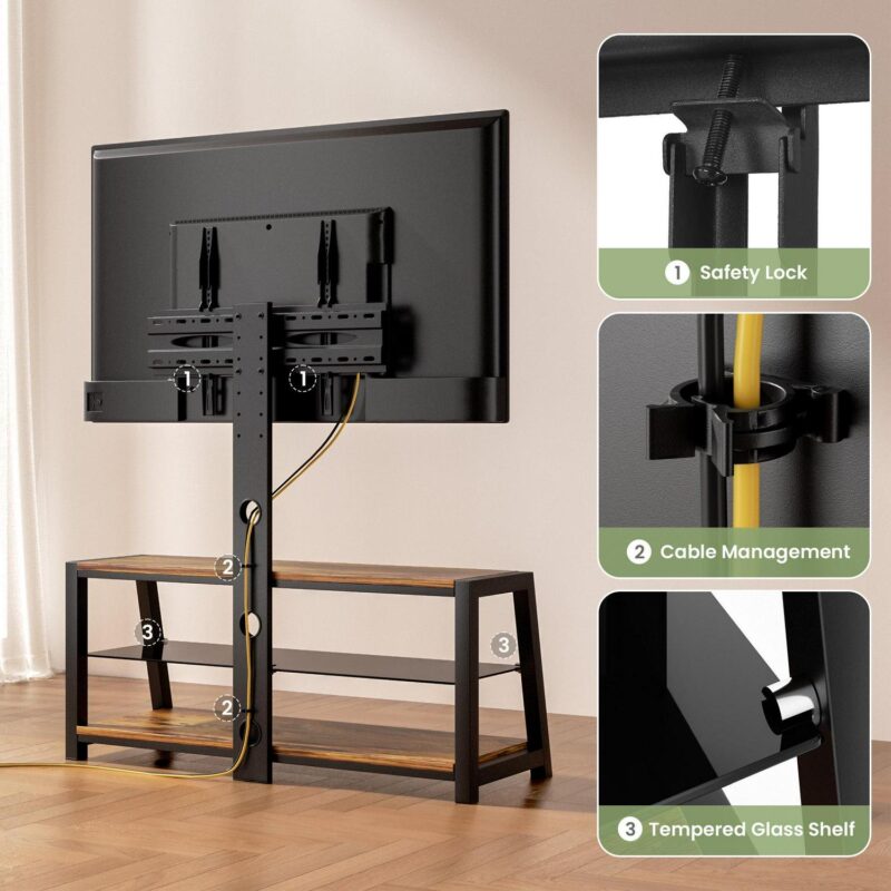 Modstyle Television Stand for TVs up to 65 , Entertainment Center Swivel TV Stand with Mount, Rustic Brown - Image 8
