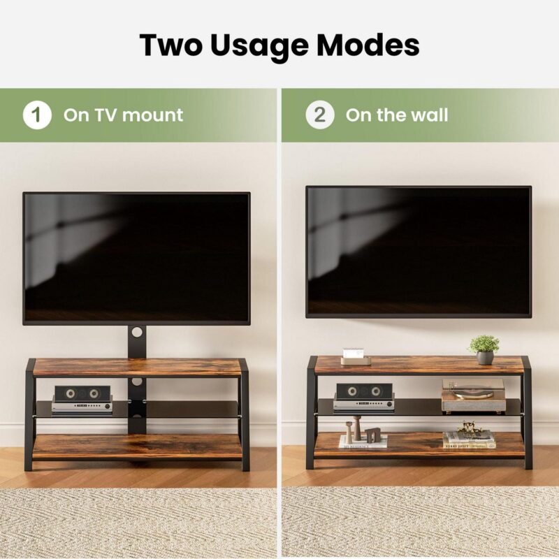 Modstyle Television Stand for TVs up to 65 , Entertainment Center Swivel TV Stand with Mount, Rustic Brown - Image 6