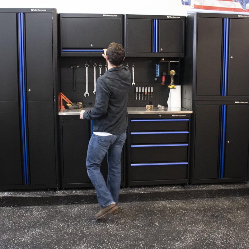 Montezuma Garage Tool Storage System 30.5 x 24  Locking 2 Door Stacking Base Cabinet, Black - Image 9
