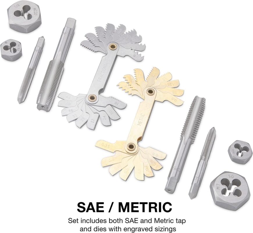 NEIKO 00908A SAE and Metric Tap and Die Set, Alloy Steel Taps and Dies with Hexagon T-Type Wrench, Quality Threading Tools, 76-Piece Set - Image 3