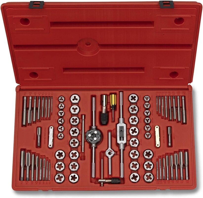 NEIKO 00908A SAE and Metric Tap and Die Set, Alloy Steel Taps and Dies with Hexagon T-Type Wrench, Quality Threading Tools, 76-Piece Set