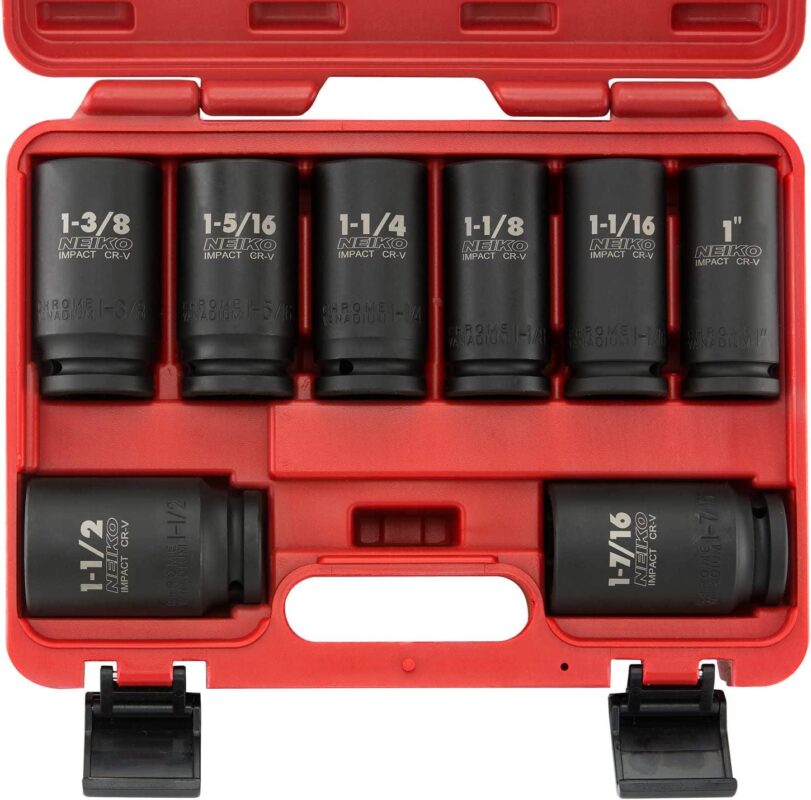 NEIKO 02461A 3/4 Inch Drive Impact Socket Set, SAE 1a to 1-1/2a , 8 PC, Deep/Jumbo Sockets, Chrome Vanadium Cr-V