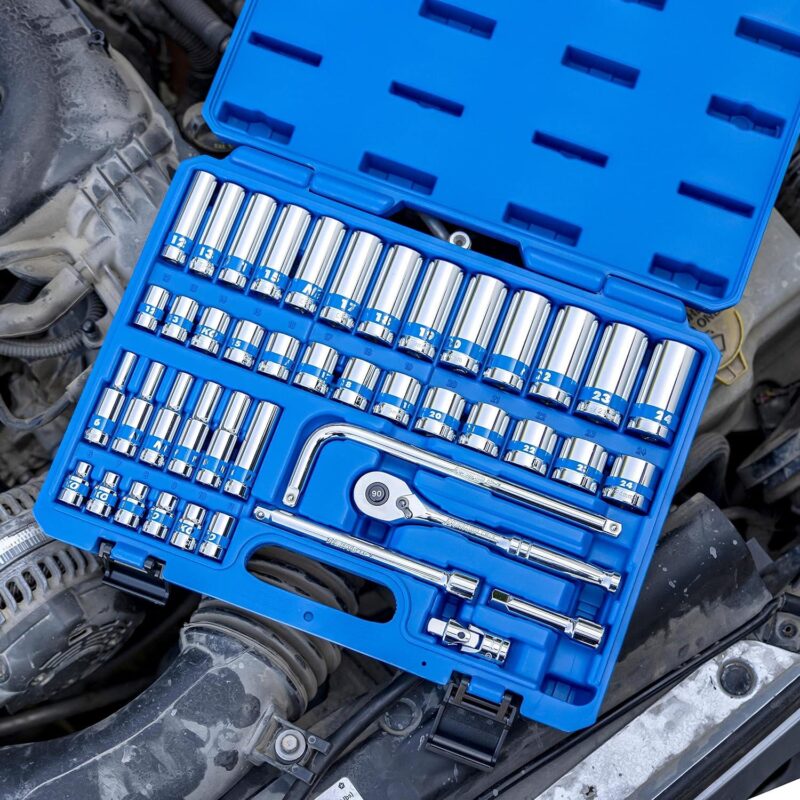 NEIKO 02512A 3/8a Drive Socket Set with Quick Release Ratchet (90 Tooth), 43 Piece Standard and Deep Metric Sizes, 6mm to 24mm, 6 Point, Universal Joint, 3/8a Extension Bars, Made with CR-V Steel - Image 4