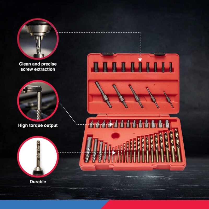 NEIKO 04202A Master Screw Extractor | 55 Pieces Broken Bolt Remover | Multi Spline, Extractor Pins, Spiral and Nut Extractors | 5/64a to 1/2  | Stripped Screws, Studs, Fittings and Lugs Extraction - Image 4