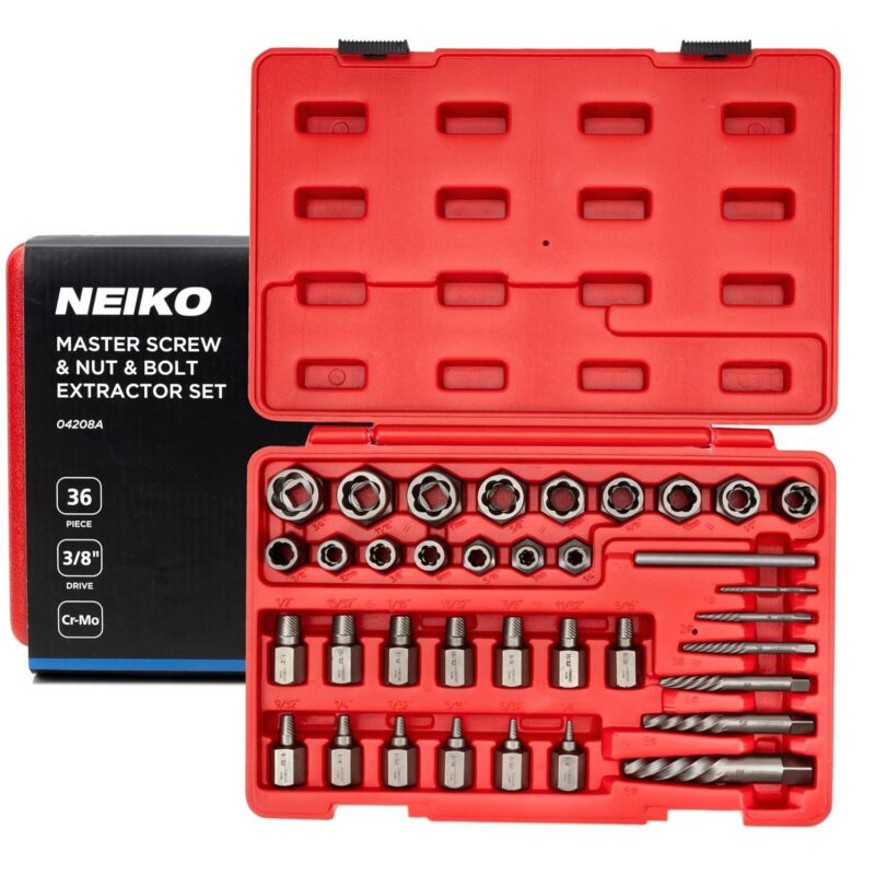 NEIKO 04208A Master Screw, Nut, and Bolt Extractor, 36 Piece Lug Nut Removal Tool, 3/8 Dr., Deep and Shallow Stripped Bolt Extractor Socket Set, Rounded Bolt Removal tool, Nut Remover Socket Set, CR-Mo