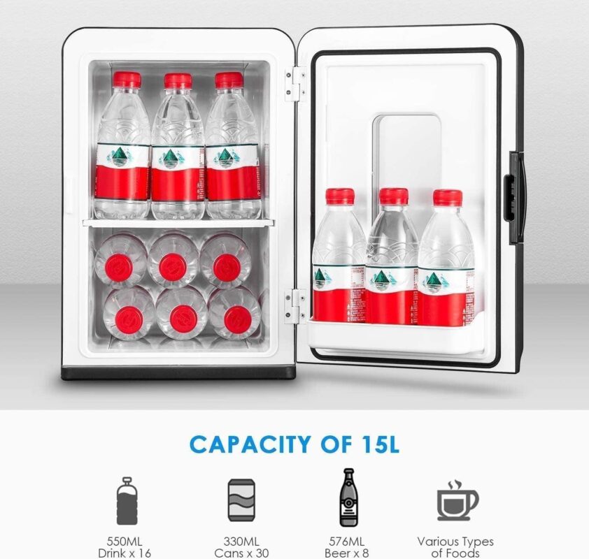 NORTHCLAN Mini Fridge, 15 L/21 Can Personal Refrigerator, Portable Cooler &Warmer, Beverage and Skincare, 110V/12V, Black, Width 11.8 , New - Image 2