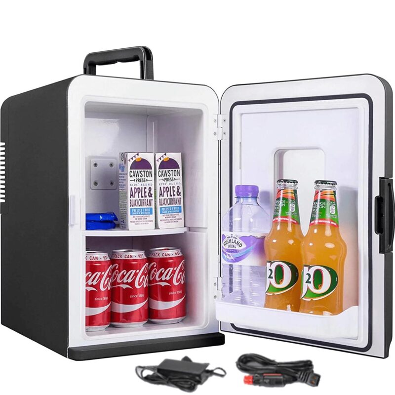 NORTHCLAN Mini Fridge, 15 L/21 Can Personal Refrigerator, Portable Cooler &Warmer, Beverage and Skincare, 110V/12V, Black, Width 11.8 , New