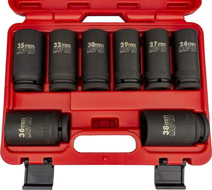Neiko 02460A 3/4  Drive Deep Impact Socket Set, 8 Piece Jumbo Assortment | Metric Sizes (26 to 38 mm) | Chrome Vanadium Steel