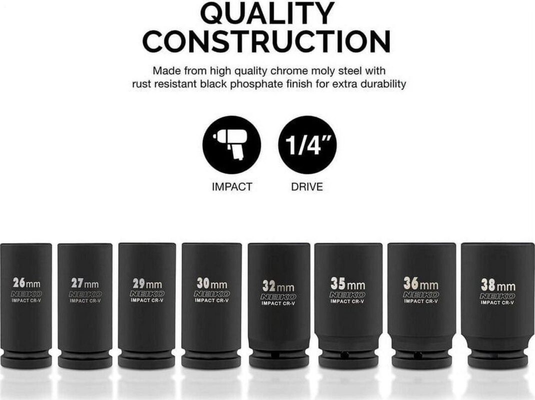 Neiko 02460A 3/4  Drive Deep Impact Socket Set, 8 Piece Jumbo Assortment | Metric Sizes (26 to 38 mm) | Chrome Vanadium Steel - Image 6